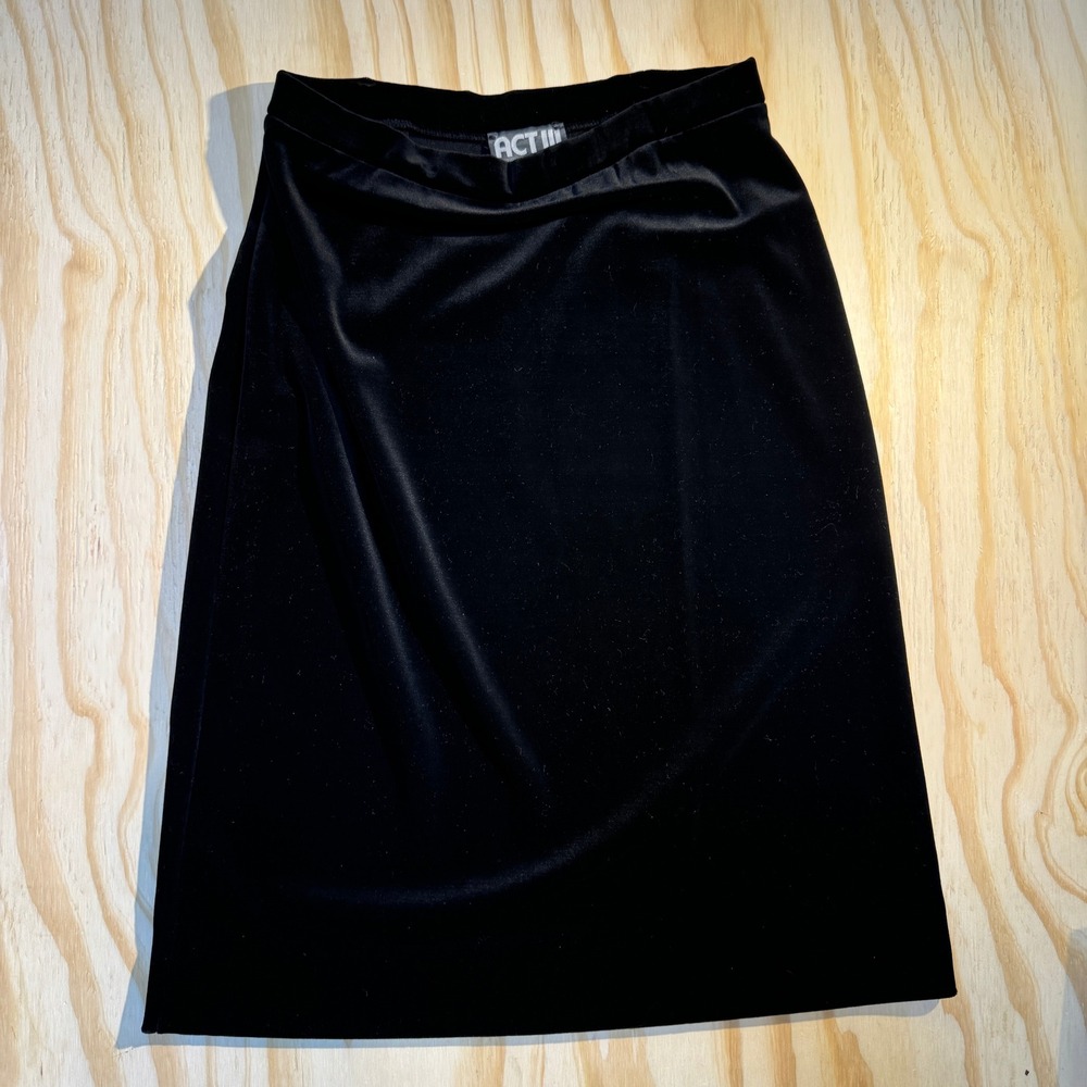 Act III Women's Vintage Midi Pencil Skirt Black Velvet Retro Size 8